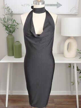Missguided Black Midi Halter Top Dress